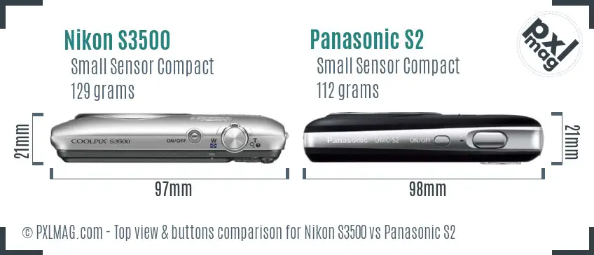 Nikon S3500 vs Panasonic S2 top view buttons comparison