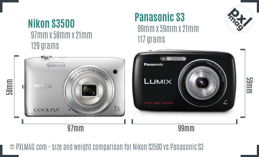Nikon S3500 vs Panasonic S3 size comparison