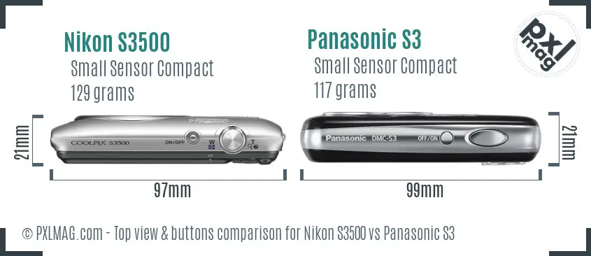 Nikon S3500 vs Panasonic S3 top view buttons comparison