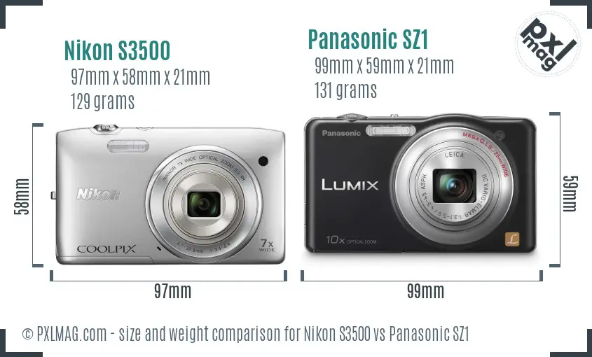 Nikon S3500 vs Panasonic SZ1 size comparison Nikon S3500 vs Panasonic SZ1 size comparison