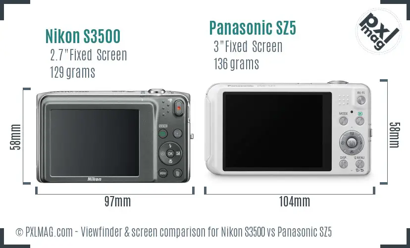 Nikon S3500 vs Panasonic SZ5 Screen and Viewfinder comparison