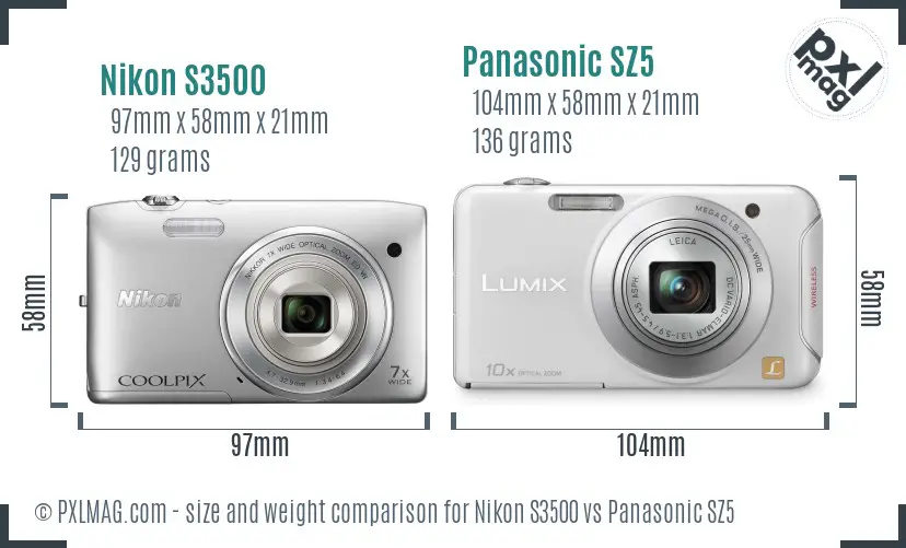Nikon S3500 vs Panasonic SZ5 size comparison