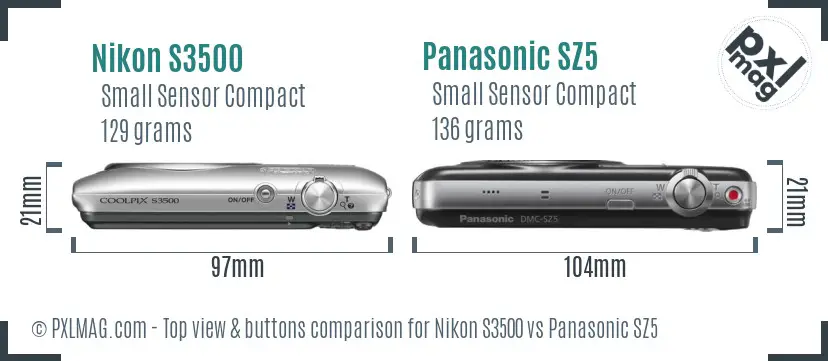 Nikon S3500 vs Panasonic SZ5 top view buttons comparison