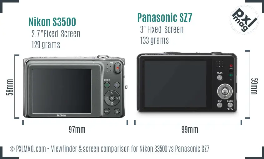 Nikon S3500 vs Panasonic SZ7 Screen and Viewfinder comparison