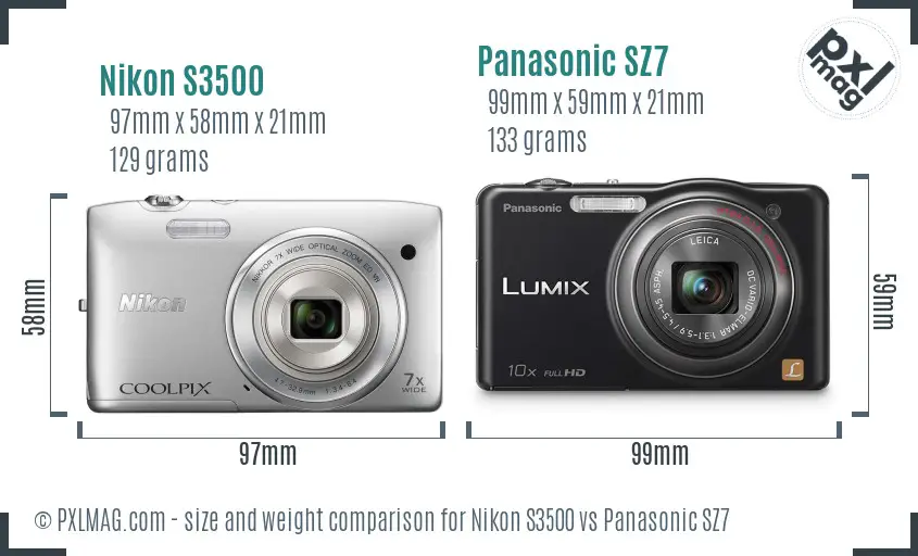 Nikon S3500 vs Panasonic SZ7 size comparison