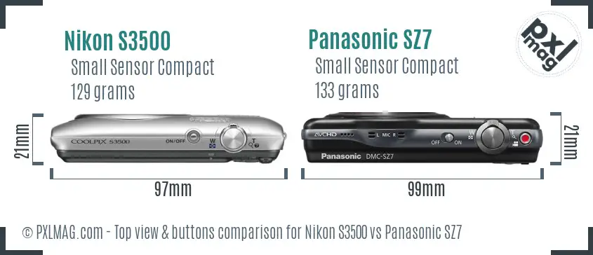 Nikon S3500 vs Panasonic SZ7 top view buttons comparison