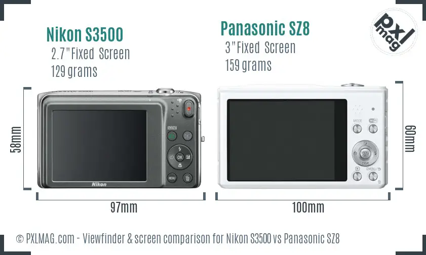 Nikon S3500 vs Panasonic SZ8 Screen and Viewfinder comparison