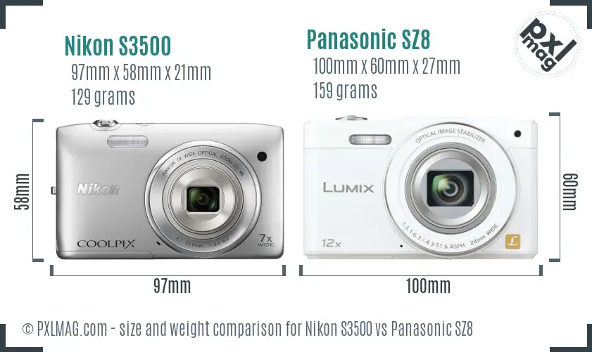 Nikon S3500 vs Panasonic SZ8 size comparison