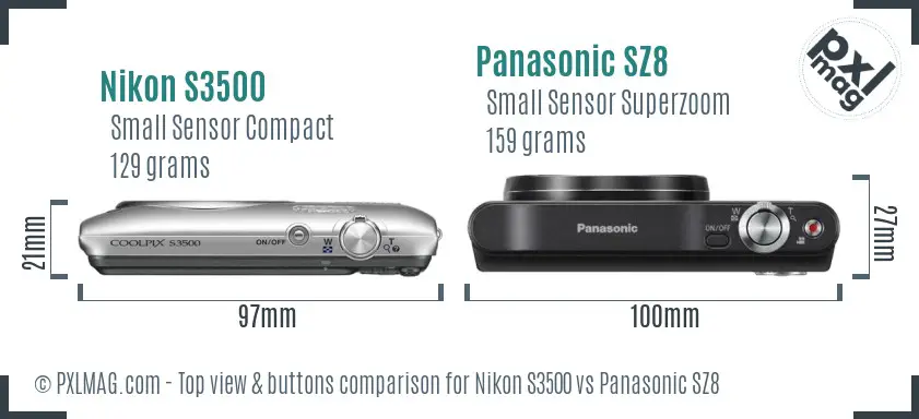 Nikon S3500 vs Panasonic SZ8 top view buttons comparison