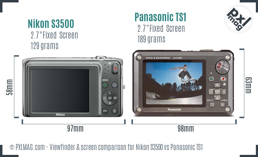 Nikon S3500 vs Panasonic TS1 Screen and Viewfinder comparison