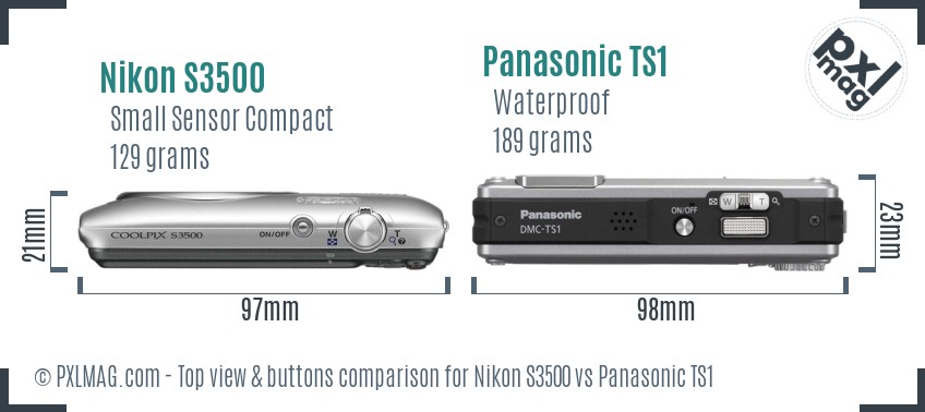 Nikon S3500 vs Panasonic TS1 top view buttons comparison