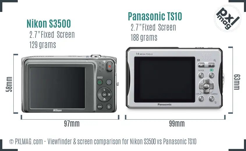 Nikon S3500 vs Panasonic TS10 Screen and Viewfinder comparison