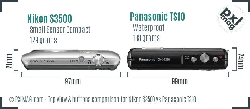Nikon S3500 vs Panasonic TS10 top view buttons comparison