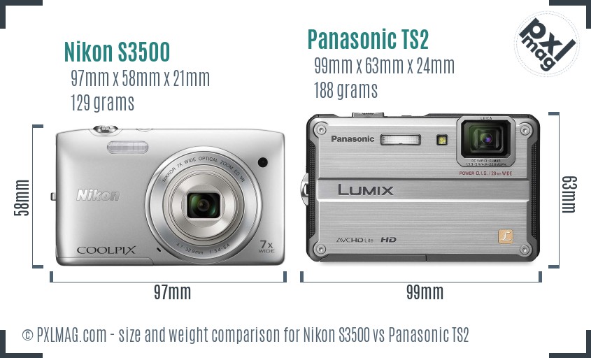 Nikon S3500 vs Panasonic TS2 size comparison