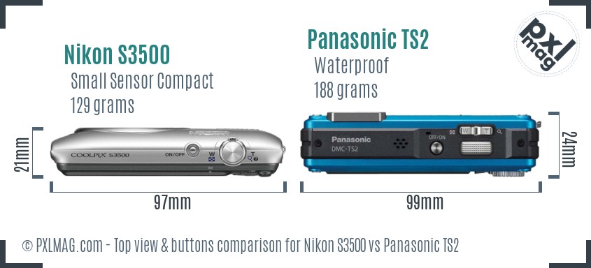 Nikon S3500 vs Panasonic TS2 top view buttons comparison