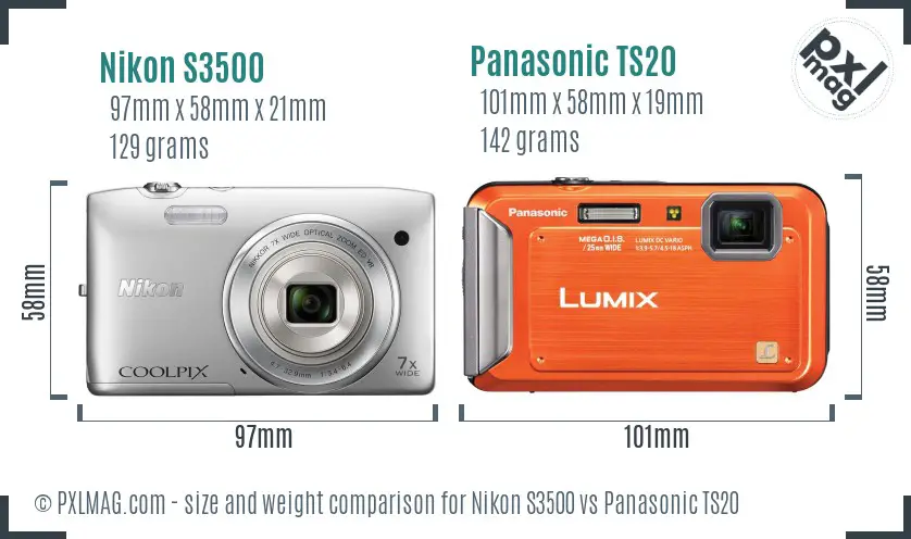 Nikon S3500 vs Panasonic TS20 size comparison