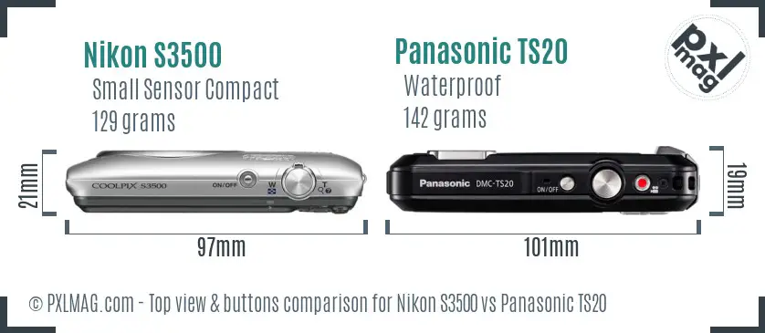 Nikon S3500 vs Panasonic TS20 top view buttons comparison