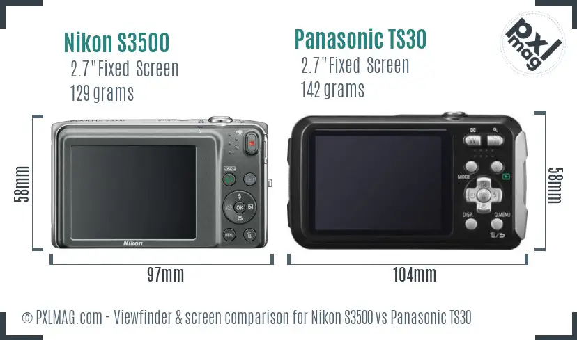 Nikon S3500 vs Panasonic TS30 Screen and Viewfinder comparison