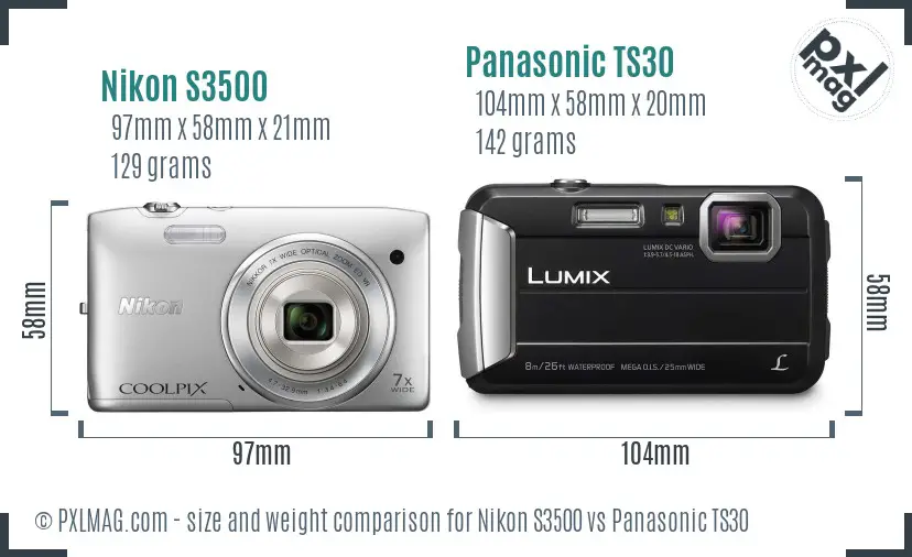 Nikon S3500 vs Panasonic TS30 size comparison