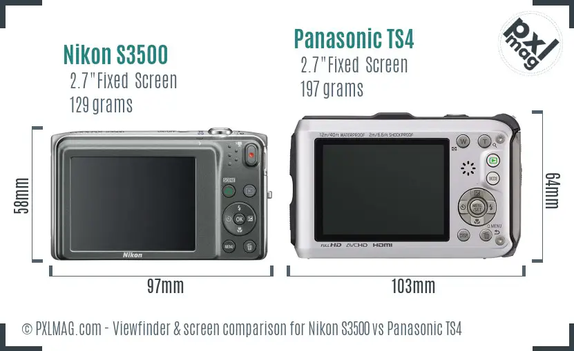 Nikon S3500 vs Panasonic TS4 Screen and Viewfinder comparison