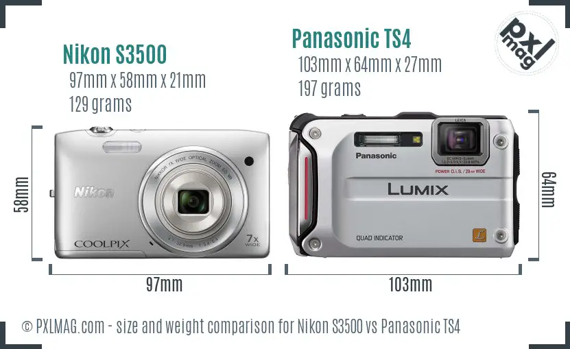 Nikon S3500 vs Panasonic TS4 size comparison