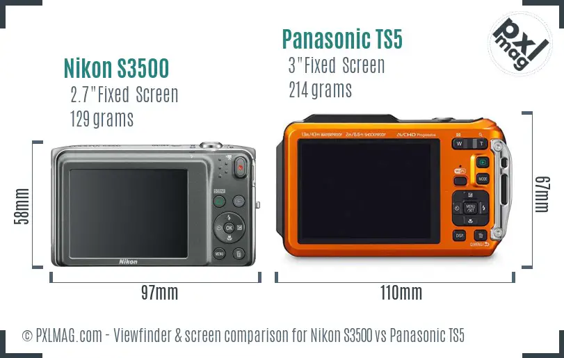 Nikon S3500 vs Panasonic TS5 Screen and Viewfinder comparison