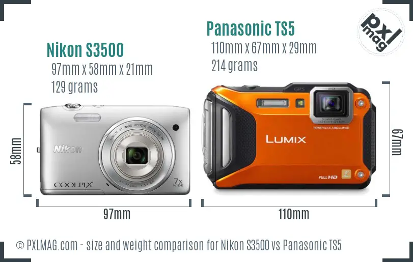 Nikon S3500 vs Panasonic TS5 size comparison