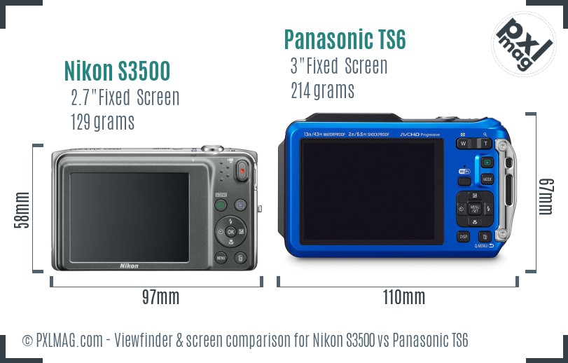 Nikon S3500 vs Panasonic TS6 Screen and Viewfinder comparison