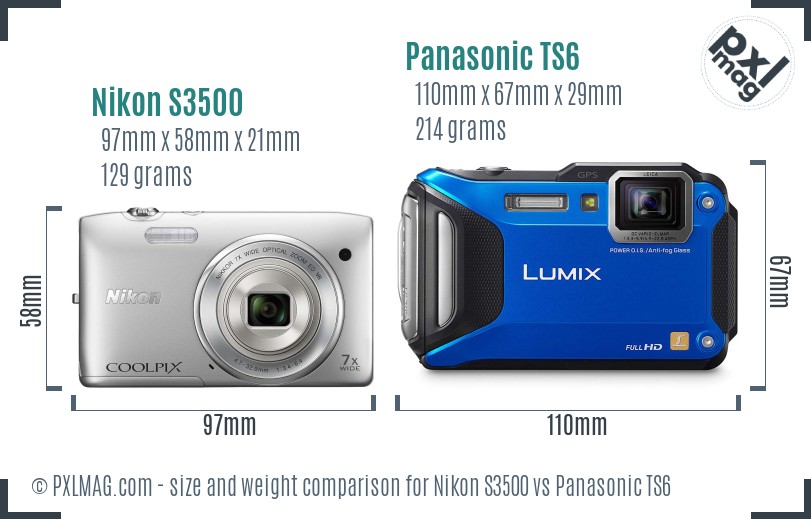 Nikon S3500 vs Panasonic TS6 size comparison