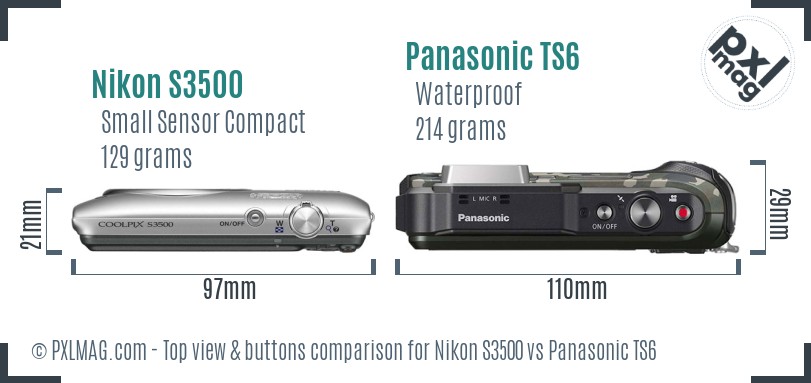Nikon S3500 vs Panasonic TS6 top view buttons comparison