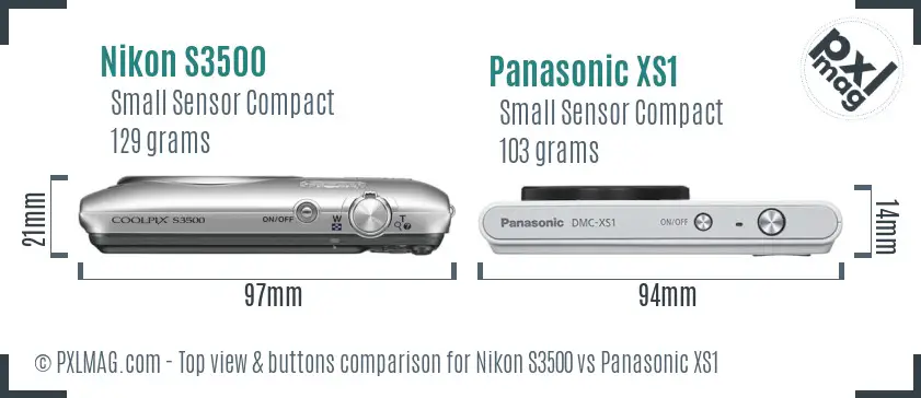 Nikon S3500 vs Panasonic XS1 top view buttons comparison Nikon S3500 vs Panasonic XS1 top view buttons comparison