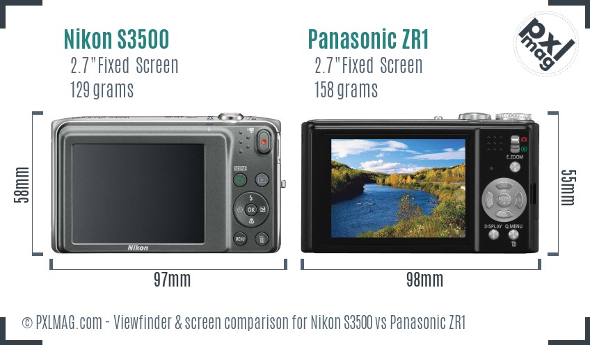 Nikon S3500 vs Panasonic ZR1 Screen and Viewfinder comparison