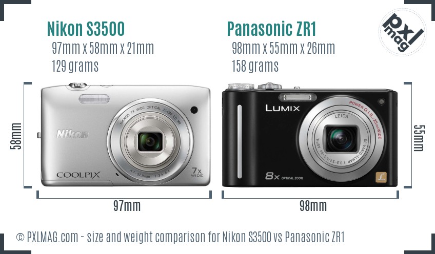 Nikon S3500 vs Panasonic ZR1 size comparison Nikon S3500 vs Panasonic ZR1 size comparison