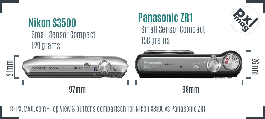 Nikon S3500 vs Panasonic ZR1 top view buttons comparison