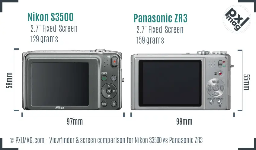 Nikon S3500 vs Panasonic ZR3 Screen and Viewfinder comparison Nikon S3500 vs Panasonic ZR3 Screen and Viewfinder comparison