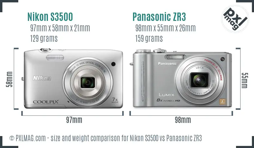 Nikon S3500 vs Panasonic ZR3 size comparison Nikon S3500 vs Panasonic ZR3 size comparison