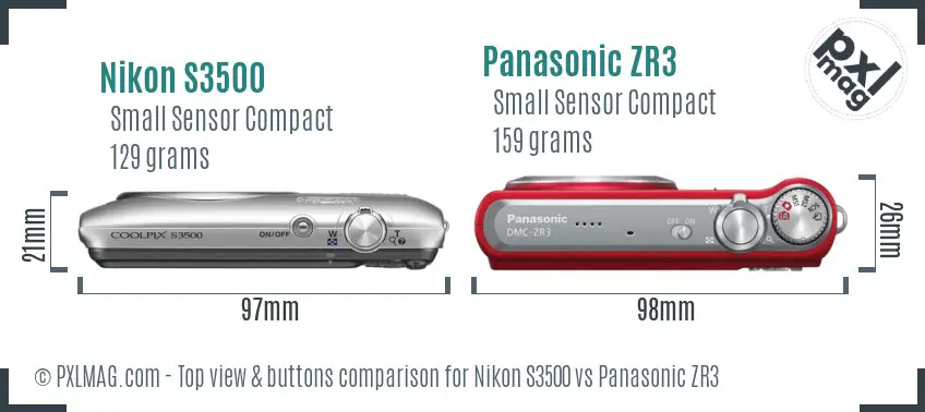Nikon S3500 vs Panasonic ZR3 top view buttons comparison Nikon S3500 vs Panasonic ZR3 top view buttons comparison