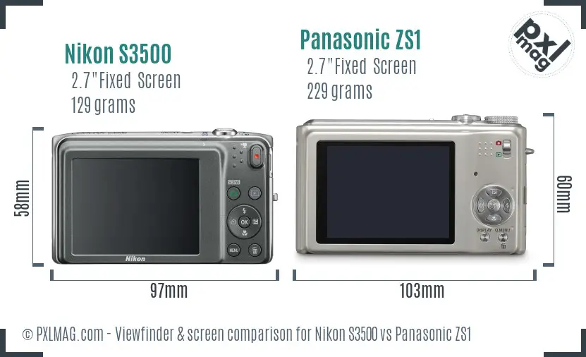 Nikon S3500 vs Panasonic ZS1 Screen and Viewfinder comparison
