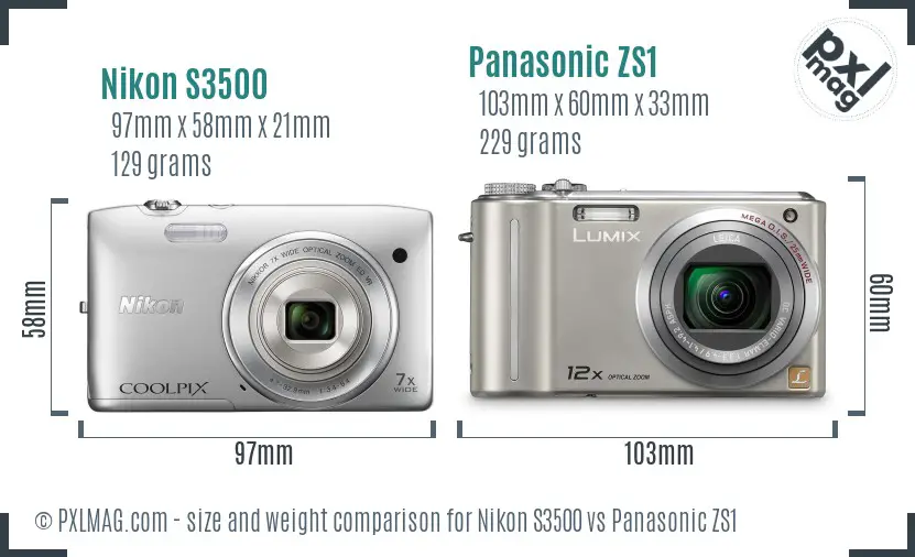 Nikon S3500 vs Panasonic ZS1 size comparison