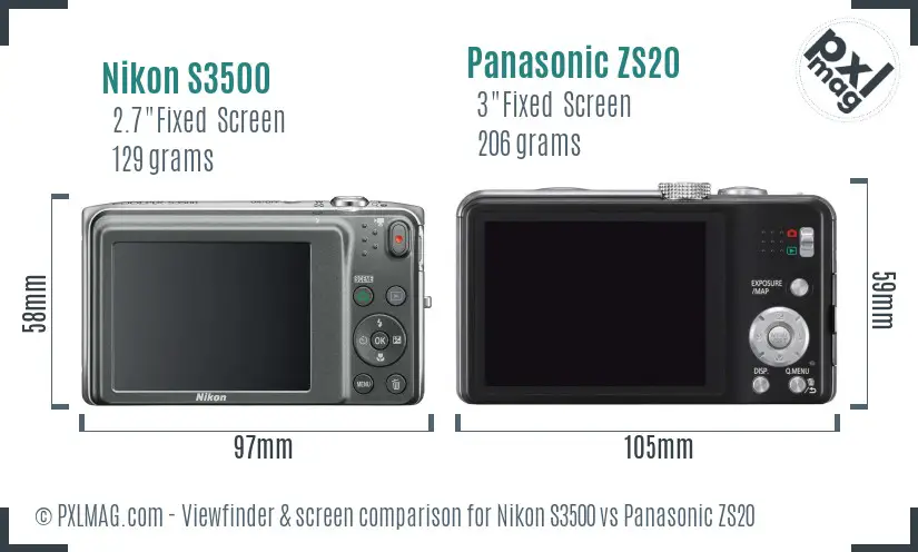 Nikon S3500 vs Panasonic ZS20 Screen and Viewfinder comparison