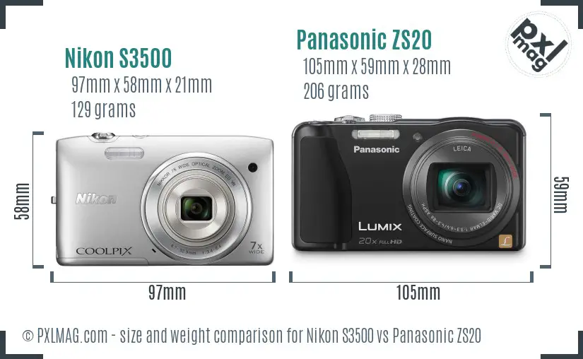 Nikon S3500 vs Panasonic ZS20 size comparison
