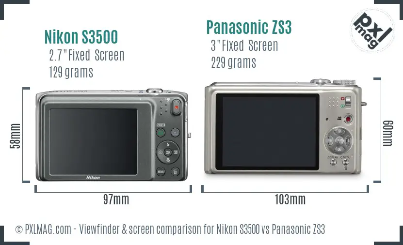 Nikon S3500 vs Panasonic ZS3 Screen and Viewfinder comparison