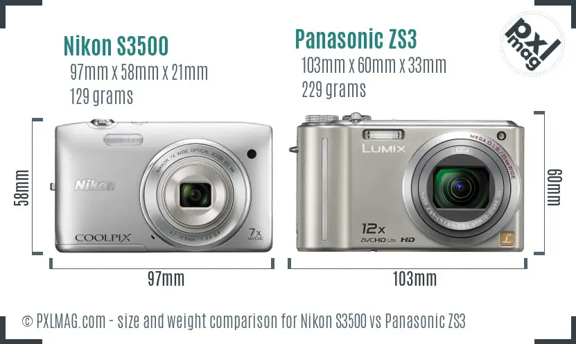 Nikon S3500 vs Panasonic ZS3 size comparison