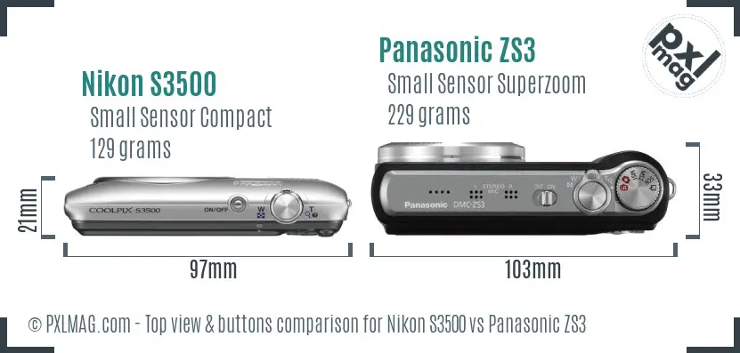 Nikon S3500 vs Panasonic ZS3 top view buttons comparison