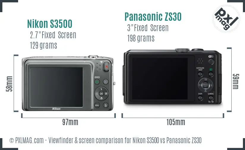 Nikon S3500 vs Panasonic ZS30 Screen and Viewfinder comparison