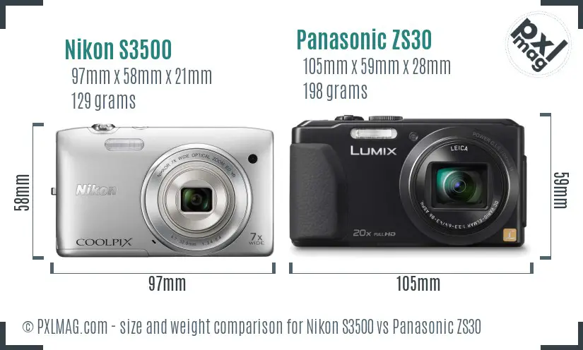 Nikon S3500 vs Panasonic ZS30 size comparison