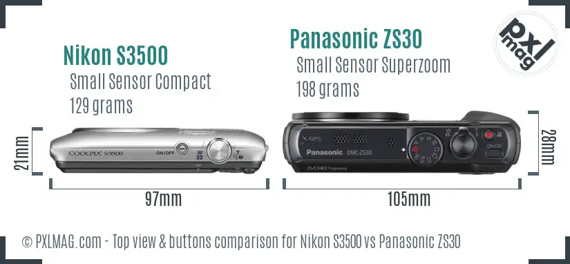 Nikon S3500 vs Panasonic ZS30 top view buttons comparison