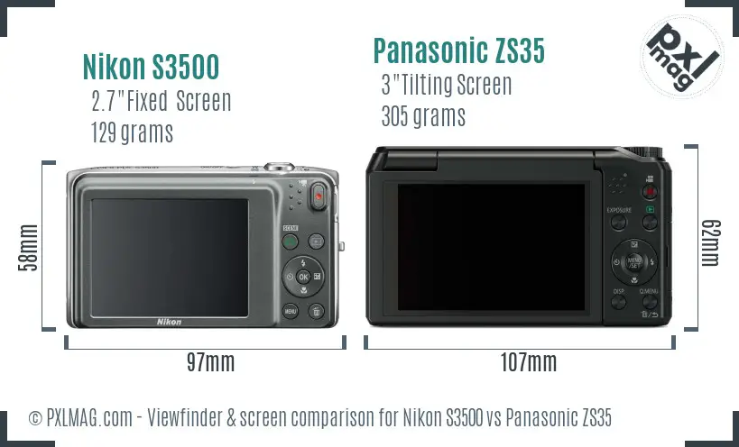 Nikon S3500 vs Panasonic ZS35 Screen and Viewfinder comparison