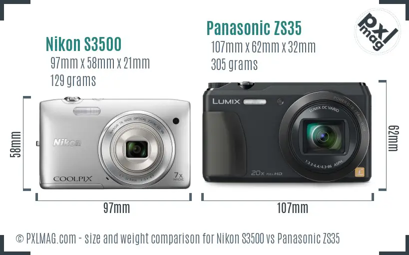 Nikon S3500 vs Panasonic ZS35 size comparison