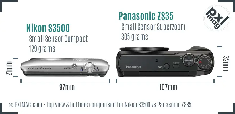 Nikon S3500 vs Panasonic ZS35 top view buttons comparison